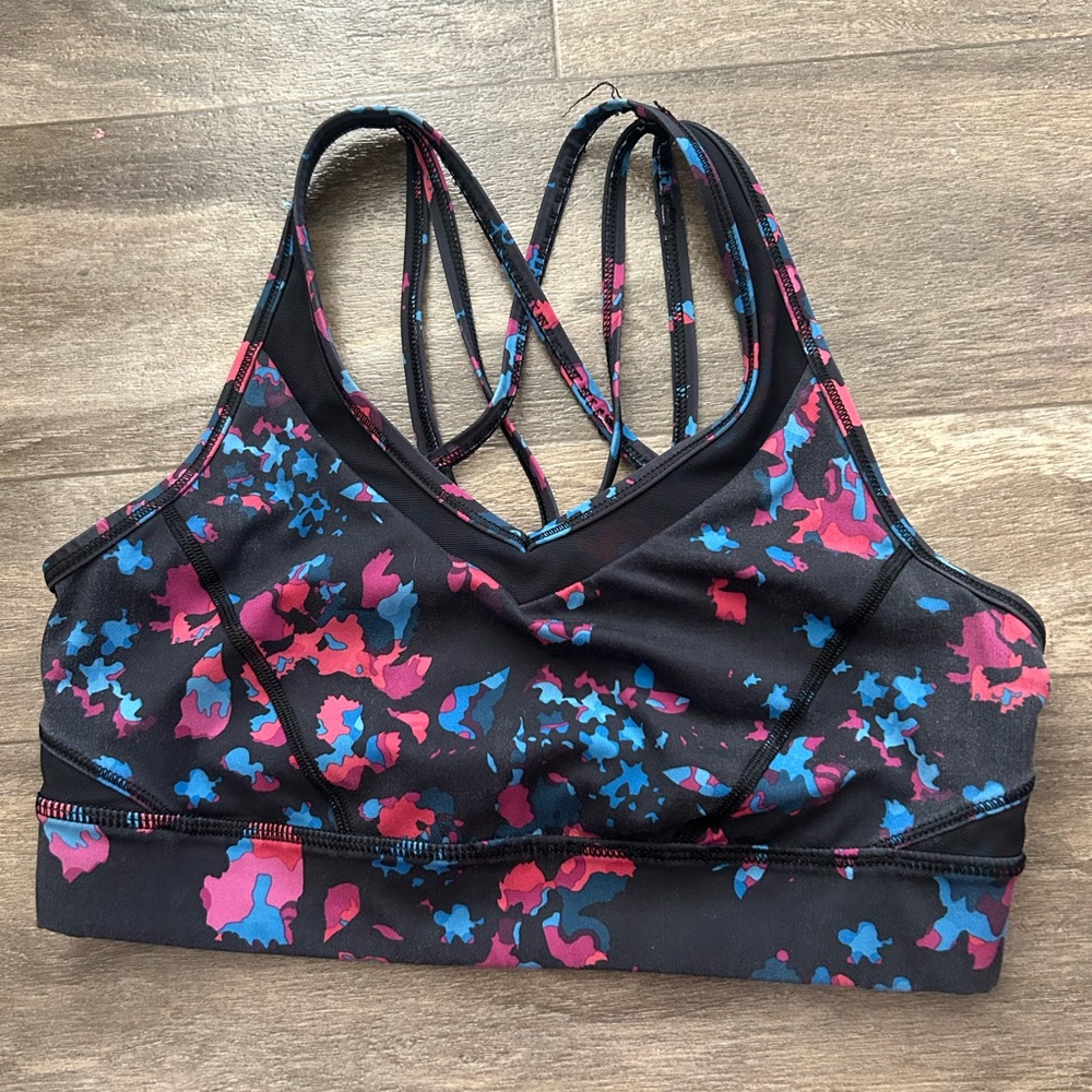 Lululemon Black and Pink Sports Bra with Criss-Cross Straps size 8